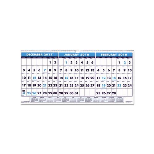 Recycled Three-month Horizontal Wall Calendar, 23.5 X 12, 14-month, 2020-2022