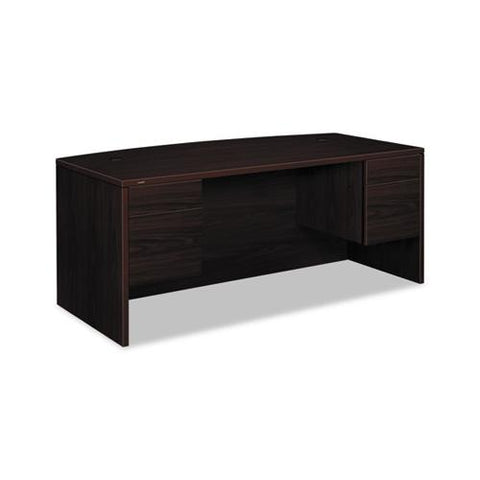 10500 Series Bow Front Desk, 3-4 Height Double Pedestals, 72w X 36d X 29.5h, Mahogany