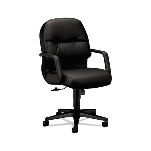 Pillow-soft 2090 Series Leather Managerial Mid-back Swivel-tilt Chair, Supports Up To 300 Lbs., Black Seat-back, Black Base