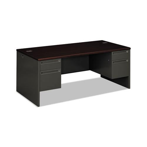 38000 Series Double Pedestal Desk, 72w X 36d X 29.5h, Mahogany-charcoal