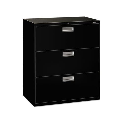 600 Series Three-drawer Lateral File, 36w X 18d X 39.13h, Black