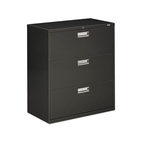 600 Series Three-drawer Lateral File, 36w X 18d X 39.13h, Charcoal