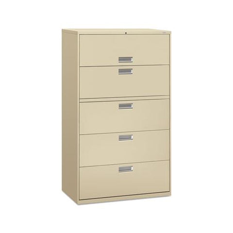 600 Series Five-drawer Lateral File, 42w X 18d X 64.25h, Putty