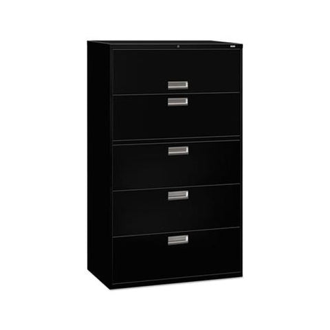 600 Series Five-drawer Lateral File, 42w X 18d X 64.25h, Black