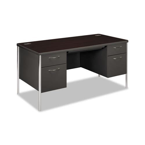 Mentor Series Double Pedestal Desk, 60w X 30d X 29-1-2h, Mahogany-charcoal