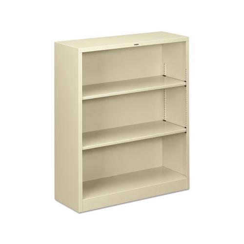 Metal Bookcase, Three-shelf, 34-1-2w X 12-5-8d X 41h, Putty