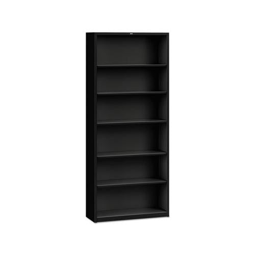 Metal Bookcase, Six-shelf, 34-1-2w X 12-5-8d X 81-1-8h, Black