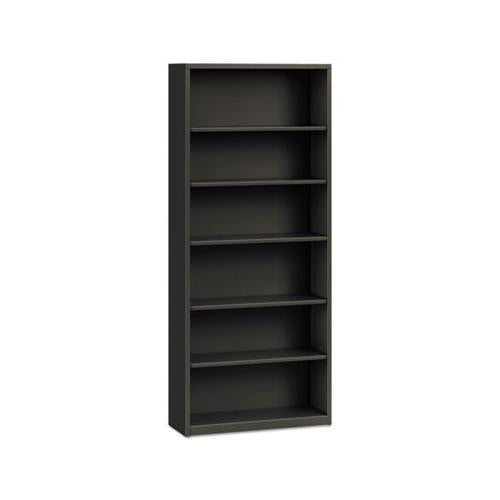 Metal Bookcase, Six-shelf, 34-1-2w X 12-5-8d X 81-1-8h, Charcoal