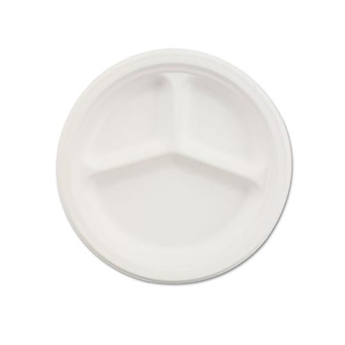 Paper Dinnerware, 3-comp Plate, 9 1-4" Dia, White, 500-carton