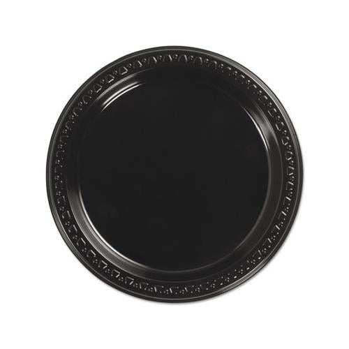 Heavyweight Plastic Plates, 7" Diameter, Black, 125-pack, 8 Packs-ct