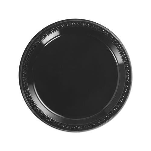 Heavyweight Plastic Plates, 9" Diamter, Black, 125-pack, 4 Packs-ct