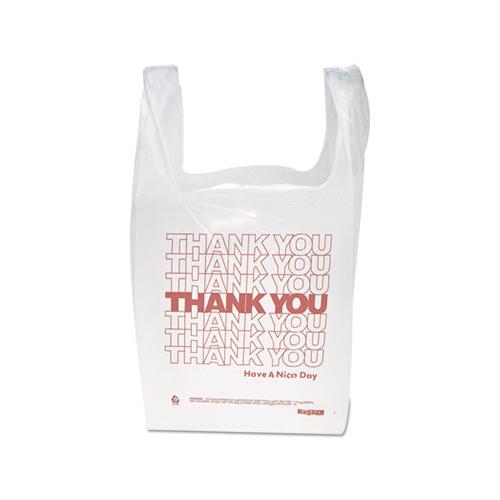 "thank You" Handled T-shirt Bag, 0.167 Bbl, 12.5 Microns, 11.5" X 21", White, 900-carton