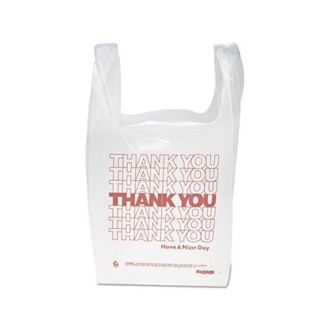 "thank You" Handled T-shirt Bag, 0.167 Bbl, 12.5 Microns, 11.5" X 21", White, 900-carton