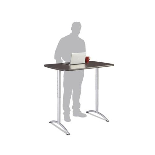 Arc Sit-to-stand Tables, Rectangular Top, 30w X 48d X 36-48h, Gray Walnut-silver