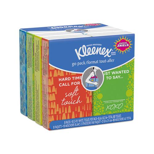 On The Go Packs Facial Tissues, 3-ply, White, 10 Sheets-pouch, 8 Pouches-pack