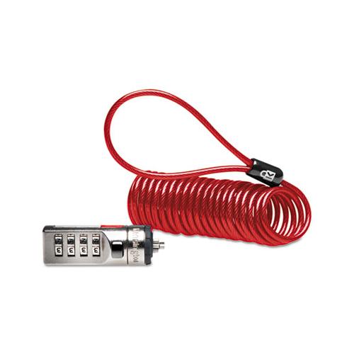 Portable Combination Laptop Lock, 6ft Steel Cable, Red
