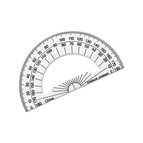 Open Center Protractor, Plastic, 4" Base, Clear, Dozen