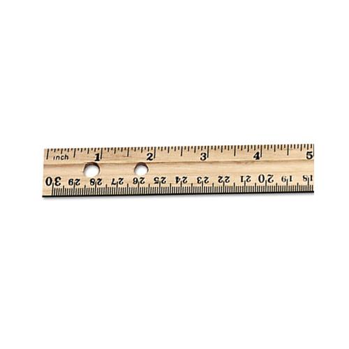 Beveled Wood Ruler W-single Metal Edge, 3-hole Punched, 12", Natural, 36-box