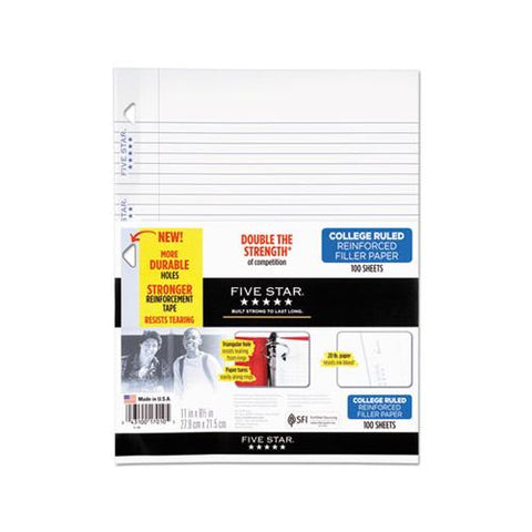 Reinforced Filler Paper, 3-hole, 8.5 X 11, College Rule, 100-pack