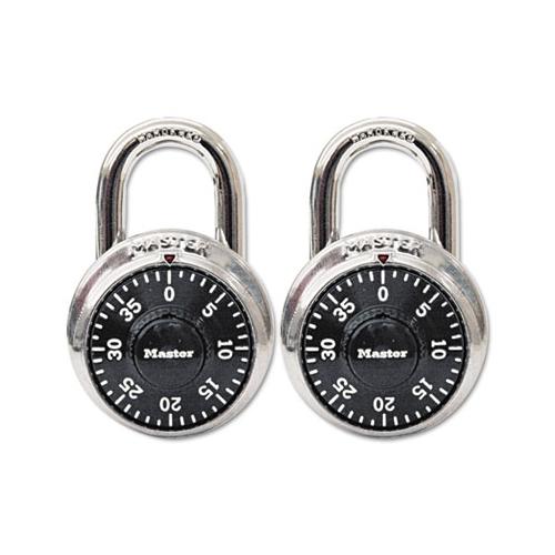 Combination Lock, Stainless Steel, 1 7-8" Wide, Black Dial, 2-pack