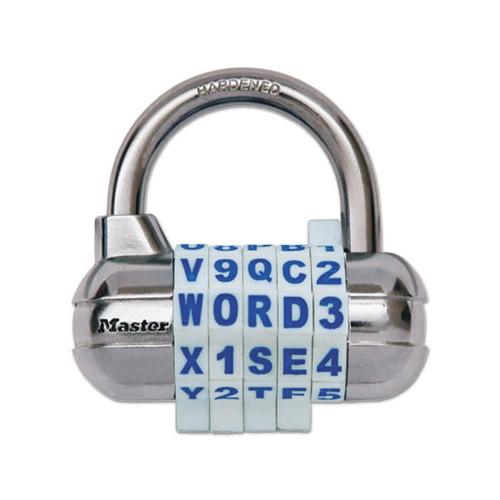 Password Plus Combination Lock, Hardened Steel Shackle, 2 1-2" Wide, Silver