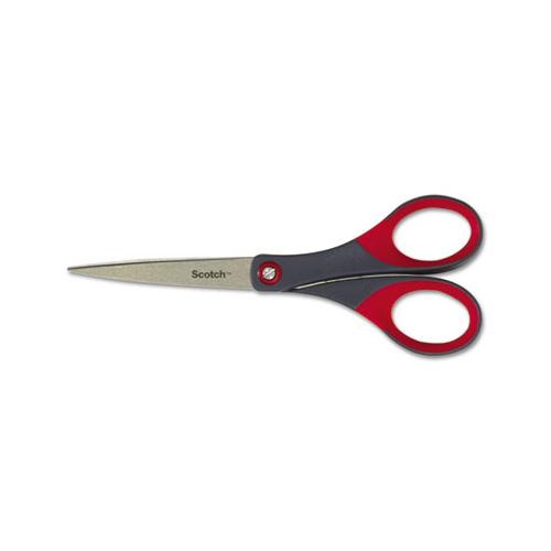 Precision Scissors, Pointed Tip, 7" Long, 2.5" Cut Length, Gray-red Straight Handle