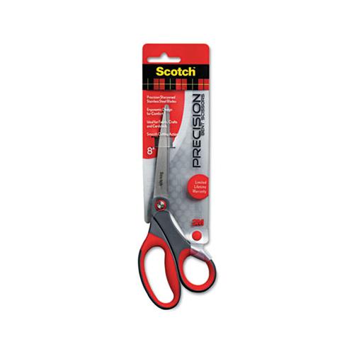Precision Scissors, 8" Long, 3.25" Cut Length, Gray-red Offset Handle