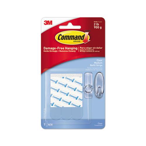 Refill Strips, Removable, Holds Up To 2 Lbs, 0.63 X 1.75, Clear, 9-pack