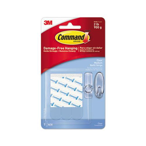 Refill Strips, Removable, Holds Up To 2 Lbs, 0.63 X 1.75, Clear, 9-pack