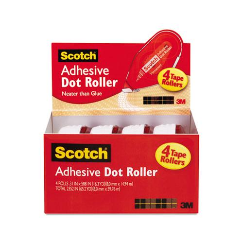 Double-sided Adhesive Roller, 0.3" X 49 Ft, Dries Clear, 4-pack