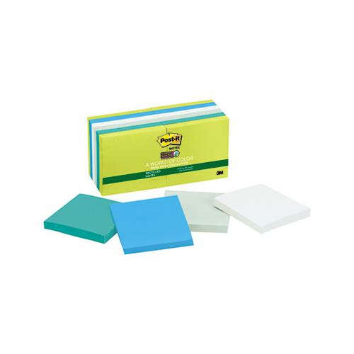 Recycled Notes In Bora Bora Colors, 3 X 3, 90-sheet, 12-pack