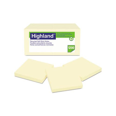 Recycled Self Stick Notes, 3 X 3, Yellow, 100 Sheets-pad, 12 Pads-pack