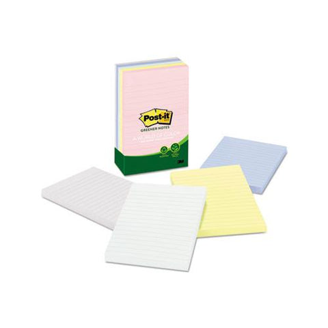 Recycled Note Pads, Lined, 4 X 6, Assorted Helsinki Colors, 100-sheet, 5-pack
