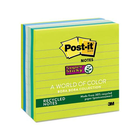 Recycled Notes In Bora Bora Colors, Lined, 4 X 4, 90-sheet, 6-pack