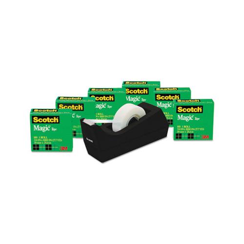 Magic Tape Desktop Dispenser Value Pack, 1" Core, 0.75" X 83.33 Ft, Clear, 6-pack