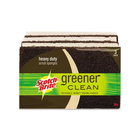 Greener Clean Heavy-duty Scrub Sponge, 2 7-10 X .75 X 4 3-5, Brown, 3-pack