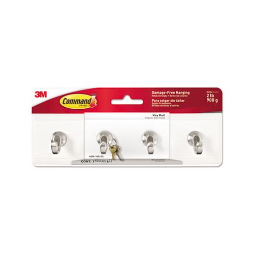Decorative Key Rail, 8w X 1 1-2d X 2 1-8h White-silver, 4 Hooks-pack