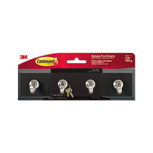 Decorative Key Rail, 8w X 1 1-2d X 2 1-8h, Black-silver, 4 Hooks-pack