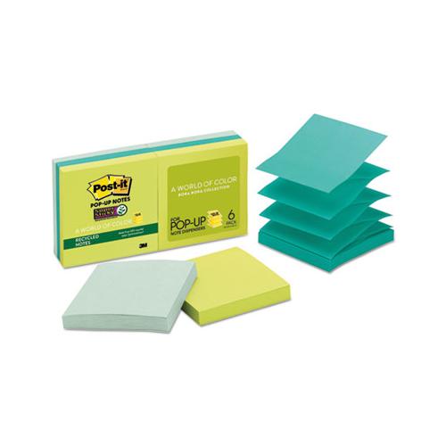 Pop-up Recycled Notes In Bora Bora Colors, 3 X 3, 90-sheet, 6-pack