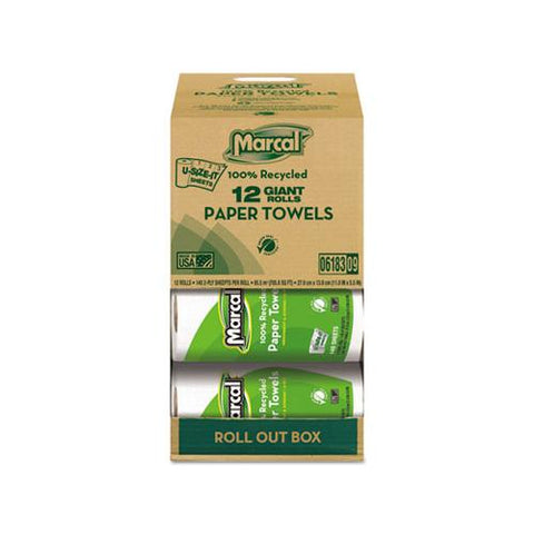 100% Recycled Roll Towels, 2-ply, 5 1-2 X 11, 140 Sheets, 12 Rolls-carton