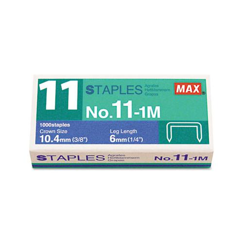 No. 11 Mini Staples, 0.25" Leg, 0.38" Crown, Steel, 1,000-box