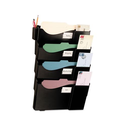 Grande Central Wall Filing System, Four Pockets, 16 5-8 X 4 3-4 X 23 1-4, Black