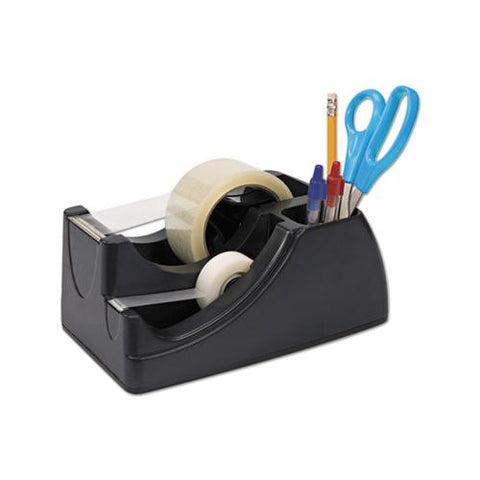 Recycled 2-in-1 Heavy Duty Tape Dispenser, 1" And 3" Cores, Black
