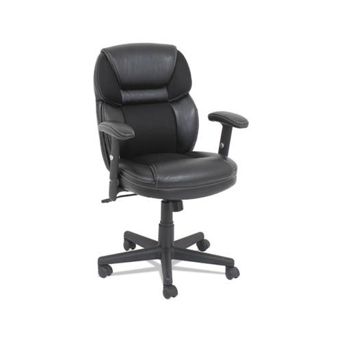 Leather-mesh Mid-back Chair, Supports Up To 250 Lbs., Black Seat-black Back, Black Base