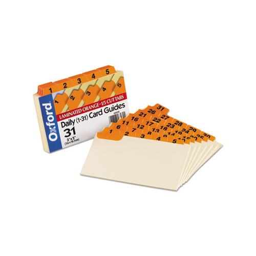 Manila Index Card Guides With Laminated Tabs, 1-5-cut Top Tab, 1 To 31, 3 X 5, Manila, 31-set