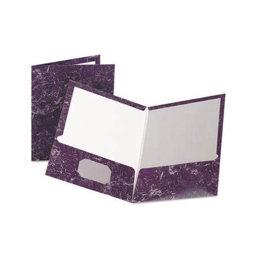 Marble Design Laminated High-gloss Twin Pocket Folder, Purple, 25-box