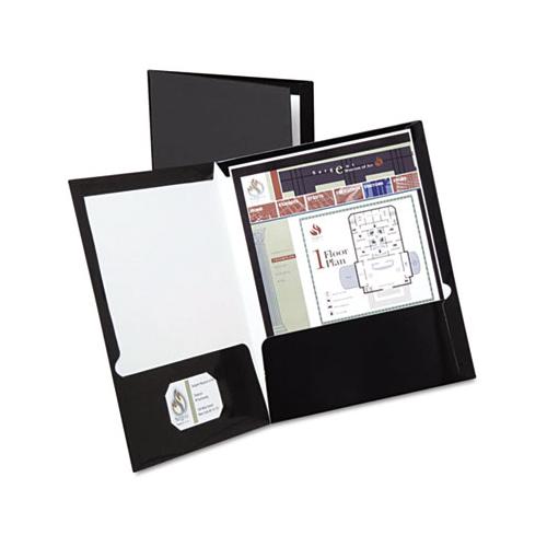 High Gloss Laminated Paperboard Folder, 100-sheet Capacity, Black, 25-box