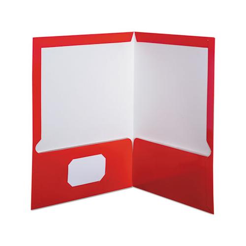High Gloss Laminated Paperboard Folder, 100-sheet Capacity, Red, 25-box