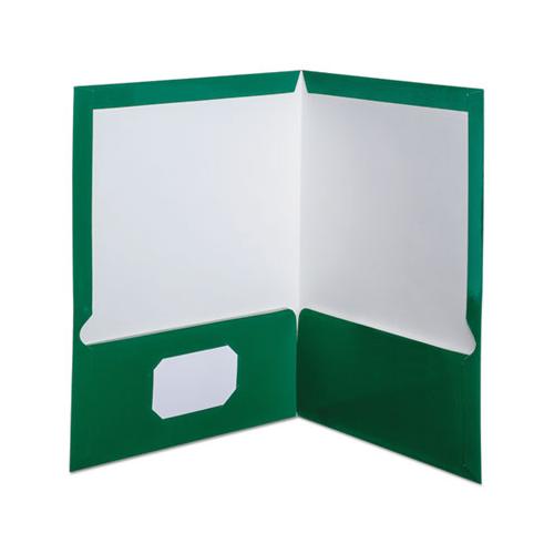 High Gloss Laminated Paperboard Folder, 100-sheet Capacity, Green, 25-box