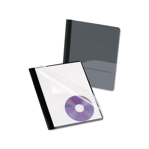 Clear Front Report Cover, Cd Pocket, 3 Fasteners, Letter, Black, 25-box